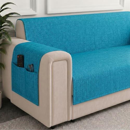 Image of STITCHNEST 'ComfyNest Series' 1 Seater Sofa Cover | Full Coverage with Armrest Pocket | Elegant Jute Fabric, Washable & Durable for Modern Living