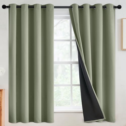 Image of SimpleHome Light Sage 100% Blackout Curtains Room Darkening Living Room 63