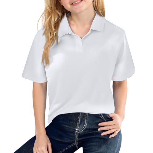 Boys School Uniform Polo Shirts Size 14-16 School Clothes Short Sleeve Collar Button Girls Shirts Size 14 Fashion Summer Girls Blouse 6-7 Clothes for Teen White 7-8 Years