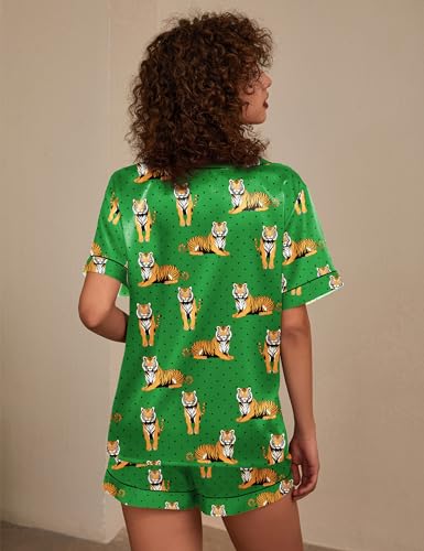 Image of Ekouaer Silk Pajama for Women Short Sleeve Satin Pj Set Two Piece Soft Sleepwear Loungewear S-XXL