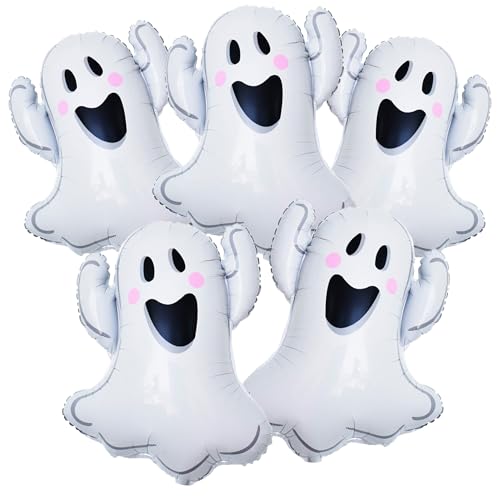 5PCS Halloween Ghost Balloons White Ghost Mylar Balloons Reusable Halloween Balloon Party Supplies Trick or Treat Baby Shower Birthday Themed Party Decorations
