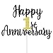 Happy 1st Anniversary Cake Toppers Glitter, Cheers To 1 Years Old Party Decorations 1 Year Anniversary Cake Decor, First Theme Cake Decorations For Wedding Birthday Company Anniversary(Black Gold)