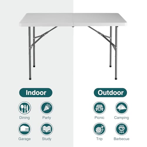 Simple Deluxe Foldable Table - Heavy Duty Portable Plastic Top & Steel Legs, Built-in Handle for Indoor Outdoor Party, Camping, White 4 FT, Standard by Simple Deluxe - Image 5
