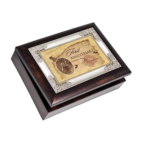 First Anniversary Burlwood Jewelry Music Box Plays Unchained Melody