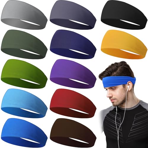 Image of Lyrow 12 Pcs Headbands for Men Running Headband Mens Sweat Bands Headbands for Tennis Athletic Cycling Basketball Yoga Workout Outdoor Sports Gym Jogging Exercise