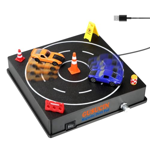 Image of Magnetic Drift Pad for Hot Wheels Cars 1:64 - Spinning Drift Track with Adjustable Speed & Direction, USB Powered Drift Pad with 5 Decorations, Display Stand for All 1:64 Scale Diecast Cars (Black)