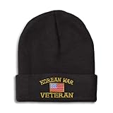 Speedy Pros Beanies for Men American Veteran Korean War A Embroidery Flags USA Winter Hats for Women Acrylic Skull Cap 1 Size Black Design Only