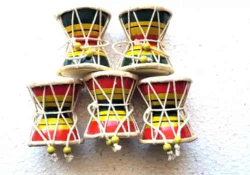 Image of Small Shiv Damru set of 5, Damroo, for Temple, for Gift, Madari Damru