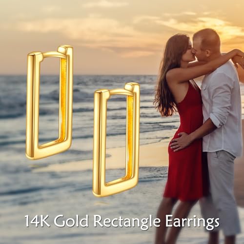 KECHO 14K Solid Gold Square Earrings for Women Square Hoop Earrings Jewelry Gifts for Women2