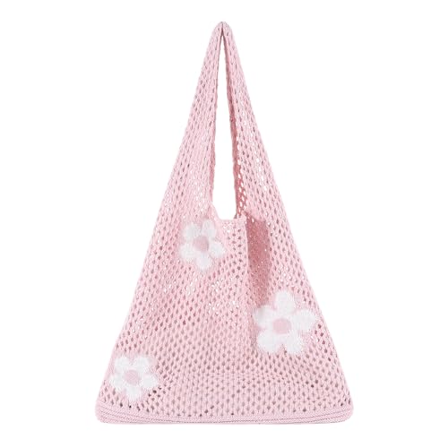 Image of Ovida Crochet Tote Bag Mesh Beach Bag Fairycore Hobo Bag Fairy Grunge Aesthetic Shoulder Bag Y2k Purse for Women Girls
