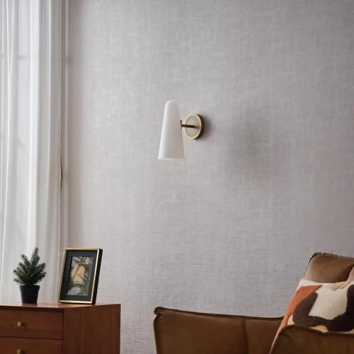 Image of Bianco Solid Brass Wall Sconce, Antique Finish with Milky White Frosted Glass Shade, Dimmable E26 Wall Lamp for Bedroom Living Room Bathroom Vanity, Handmade Vintage Lighting Fixture