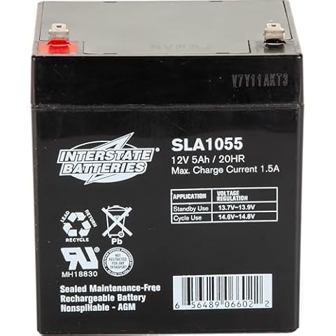 Interstate Batteries 12V 5Ah Battery (F1 Terminal) SLA AGM VRLA Rechargeable Replacement for Alarms, Security, Garage Door Openers for Chamberlain, Genie, Liftmaster, Craftsman, Workhorse (SLA1055) Cover