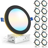 Sunco 12 Pack Black Recessed Lights 6 Inch LED, Canless with Night Light, Wafer Thin, 1500 Lumens, Selectable CCT 2700K/3000K/4000K/5000K/6000K, Dimmable, 15W, with Junction Box UL/ETL