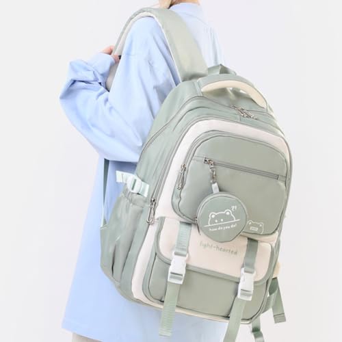 Ladies Cute Travel Backpack Large Capacity Kawaii Nylon Laptop Backpack (Green)4