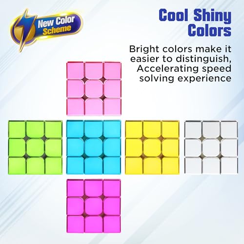Image of D-FantiX Mirror Reflective Magnetic Speed Cube 3x3x3 with Display Stand, Shiny Metallic Color Fidget Toys for Kids 8-12, Original Stickerless Magic Cube Travel Toys, Birthday Gifts for Teen Girls Boys