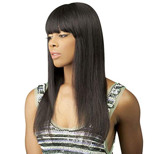 Non Lace Human Hair Wigs with Bangs Silky Straight Virgin Brazilian Hair None Lace Wig for Black Women (22inch)