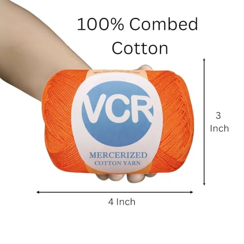 Image of VCR 4 Ply Orange 100% Mercerized Cotton Yarn, 60 Grams Hank, 190 Meters Length, Cotton Combed Ball, Smooth and Glossy Crochet Yarn for Crochet and Knitting, Pack of 1, Suitable for DIY Crafts