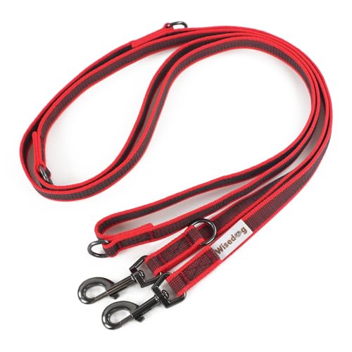 Wisedog 3m Rot doppelendige gummierte Hundeleine Leichtgewichtige Hands Free Leine für Hund rutschfeste Hands Free Hundeleine Fit für Spaziergänge Laufen Camping