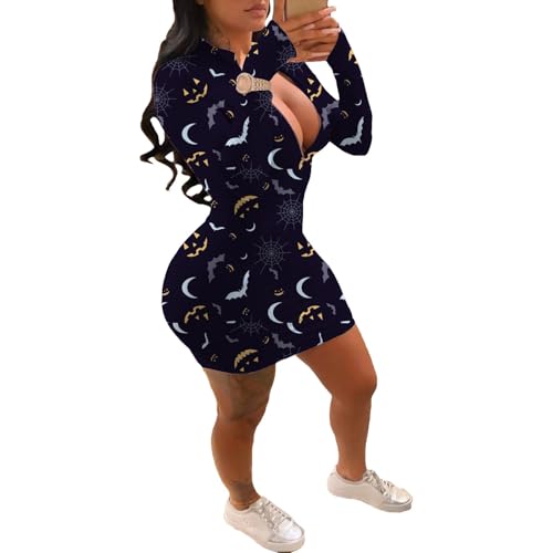 Image of Front Zipper Bodycon Dress Party Long-Sleeve Club Dresses