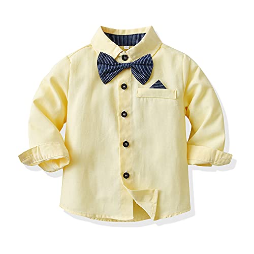 Little Boys Gentleman Outfit Baby Boys Long Sleeve Bow Tie Shirts+Suspenders Pants Suits3