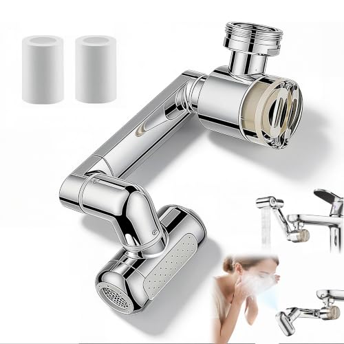 1080Rotating Faucet Extender With Upward Facial Mist 4 Water Modes & Filter Swivel Faucet Extender for Bathroom Kitchen Multifunctional Universal Robotic Arm -Wash Face/Hand/Hair (Silver-1PCS)