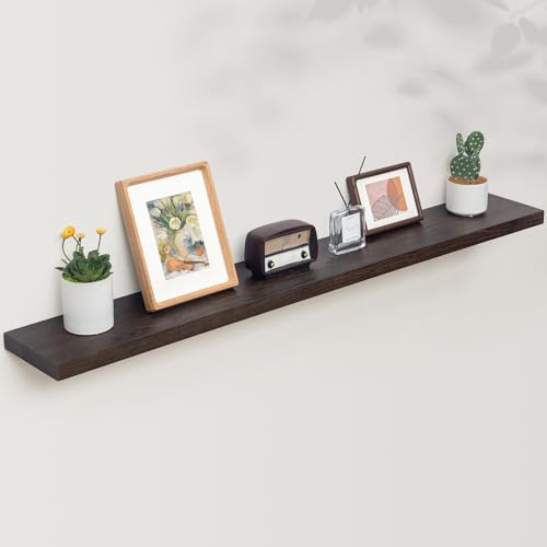 Image of Axeman Floating Shelves for Wall, 56in Reclaimed Elm Wood Shelves, Walnut
