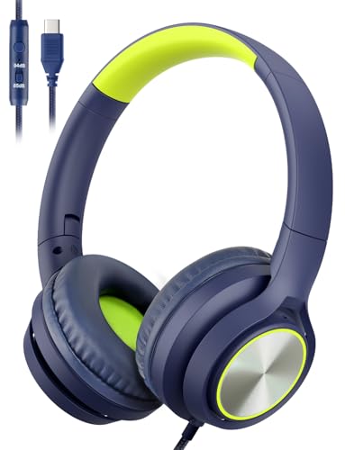 Image of USB Type C Kids Headphones for School, Wired Over Ear Headsets with Microphone Limited Volume 85dB / 94dB, Portable USBC Headphones for Kids Teens Children Online School /Travel /iPad /Tablet /Cellphone