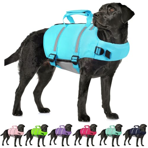 AOFITEE Dog Life Jacket Large, XL Dog Life Vest for Swimming, XL Dogs Swim Vest, High Buoyancy Pet Float Life Preserver with Back Zip and Rescue Handle, Adjustable Dogs Swimming Vest for Large Dogs