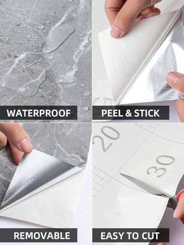 Image of Kitchen Cabinets Marble Wallpaper Roll for Home & Kitchen Decor - Oil Proof Waterproof Self Adhesive Wall Paper Sticker for Floor Tiles, Countertop, Cupboard, Drawer (60 * 200 cm) (54, 10)
