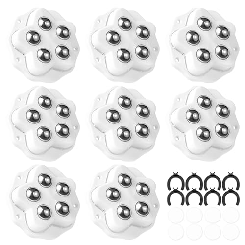 Sixfolo 8 Piezas Ruedas Pequeñas Autoadhesivas Mini Ruedas para Muebles Pesados Ruedas Giratorias Adhesivas 360° Ruedas de Bola para Muebles con 5 Acero Bola para Muebles Pequeñas,Blanco