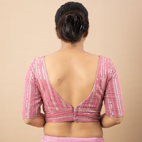 figure39s designer women39s embroidered v neck elbow half sleeve readymade saree blouse e3