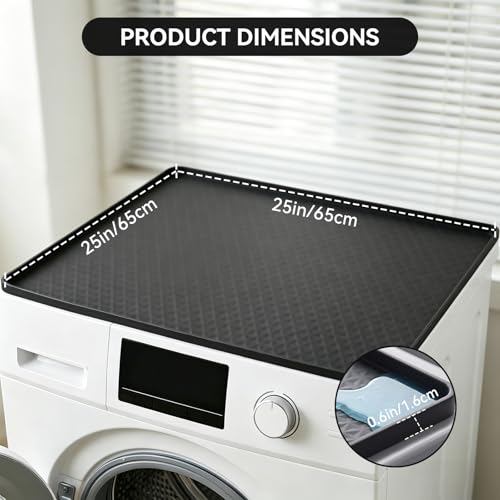 2PCS Washer and Dryer Topper Protector Mat 25"x25", Silicone Waterproof Washing Machine Top Cover for Laundry Room Organization, Non-Slip Heat Resistant Dryer Mat & Folding Station (2PC Blackish-Grey) by Lepicha - Used condition - Image 2