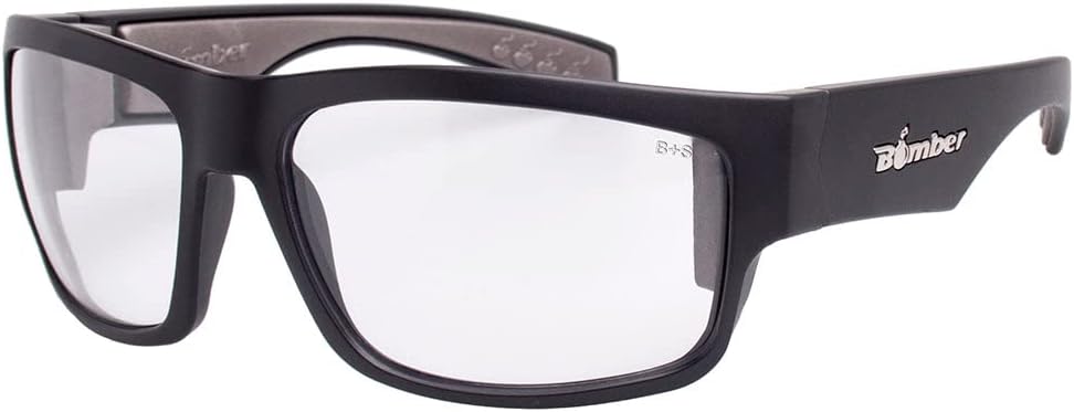BOMBER Safety Glasses for Men,Matte Black Frame with Clear Anti-Fog Safety Lens and Non Slip Foam Lining - TR101AF
