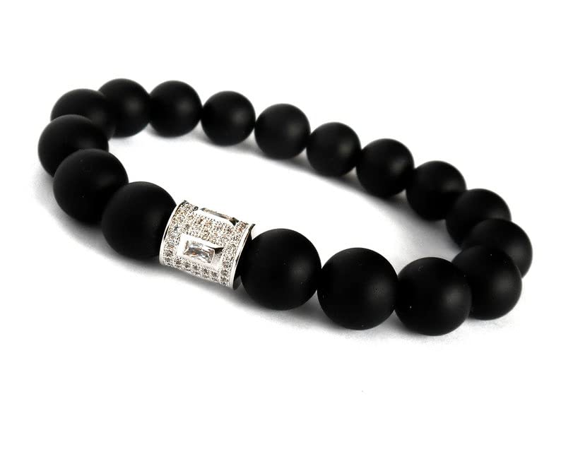 Bracelet onyx noir 10mm cadeau porte-bonheur idéal pour homme et femme