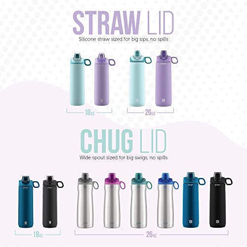 Image of Pogo Active Vacuum Insulated Stainless Steel Water Bottle with Leak Proof Chug Lid and Silicone Carry Loop, Powdercoat, Poseidon, 18 oz