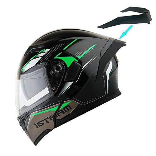 1Storm Motorcycle Modular Full Face Flip Up Dual Visor Helmet + Spoiler Bundle With Freedconn Motorcycle Bluetooth Headset: Hb89 Storm Green #TOP5