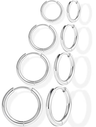 Image of Small Gold Huggie Hoop Earrings Set for Women Men Hypoallergenic 14K Plated Stack Cartilage Earrings, Sterling Silver Multiple Piercing Lightweight Mini Thin Cute Dainty Trendy Jewelry Gifts for Women