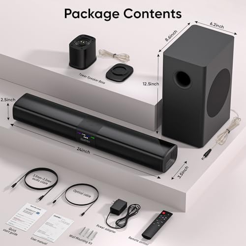 Saiyin Sound Bars for Smart TV with Subwoofer, Soundbar with Optical/ARC/AUX and Bluetooth 5.3 Inputs, Surround Sound System with 5.25 Inches Woofer,Treble and Bass Adjustable - Image 7