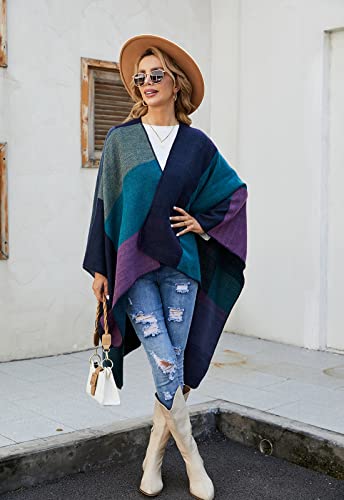 Image of LittleMax Women's Shawl Wraps, Fall Clothes Open Front Boho Cardigan Plaid Knitted Sweater