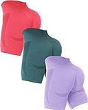 Abonlen Nahtlose 3-teilige Damen-Workout-Shorts, hohe Taille, Fitnessstudio, Laufen, Yoga, Shorts, Sportshorts, Rot, Grün, Hellviolett, Mittel
