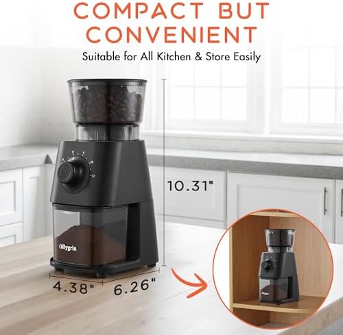 Ollygrin Conical Burr Coffee Grinder Electric, Coffee Grinder with 30 Grind Settings,Compact Burr Mill Grinder for Home Use, 2-12 Cups, Black — view 6