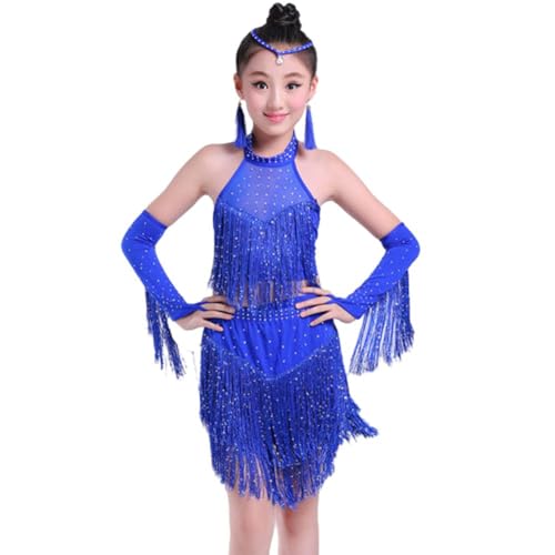 Hotfiary 2 Pcs Dance Skirt Sets for Girls Toddler Kids Teens Sequins Tassel Latin Dance Dress Crop Top with Fringe Skirt