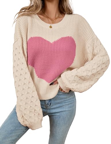 Image of Libsorge Womens Valentine Heart Sweater 2026 Valentines Day Trendy Cute Oversized Long Sleeve Pullover Sweaters