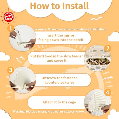 Image of Agape Parakeet Mirror with Perch & Slow Feeder, Bird Cage Accessories for Small Parrots to Expend Energy, Bird Toys for Boredom&Anxiety, Interactive Toy for Cockatiel, Lovebird, Conure, Finch, Budgies