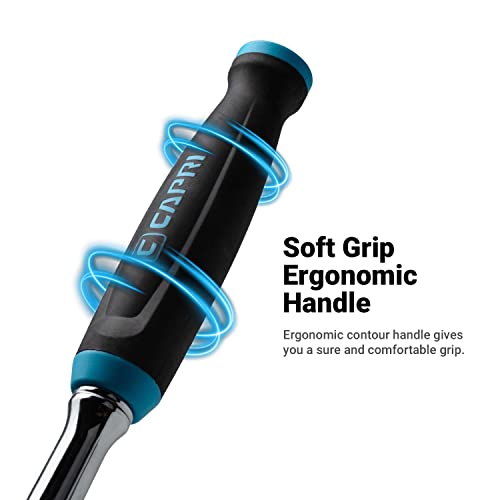Capri Tools Fine 90-Tooth Extra Long Ratchet Set, Ergonomic Soft Grip, 1/4, 3/8, 1/2 in. Drive, 3-Piece