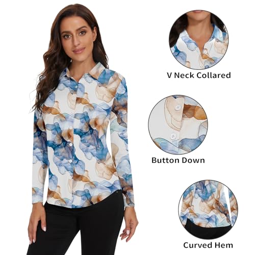 Image of Soneven Womens Golf Polo Shirts 3 /4 Long Sleeve V Neck Button Down Shirts Business Causal Work Blouses Tops