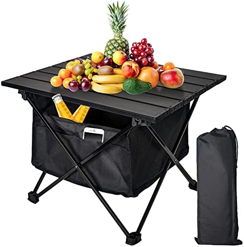 Audoyon Camping Table Folding Beach Table, Small Folding Table Portable, Ultralight Aluminum Camp Side Table with Bag, Compact Backpacking Travel Table for Outdoor Hiking, Picnics, Cooking（S）
