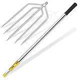 KOMCLUB Retractable Telescopic Pole Stainless Steel Fishing Gaffs Pole Rod Fork Hook with 5-Prong Harpoon 8mm Screw Capable Replaceable Harpoon Sea for Saltwater Hunting Fish Frog Mole