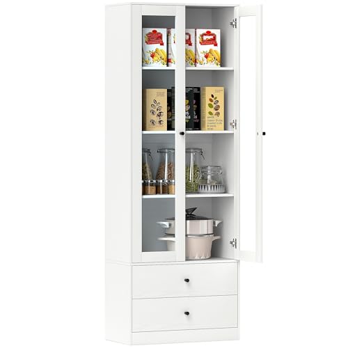 HOMCOM Meuble de Rangement Buffet Salon avec Placard à Portes vitrées, étagères réglables et 2 tiroirs, Armoire de Rangement pour Salon, Cuisine, Chambre, 59 x 30 x...