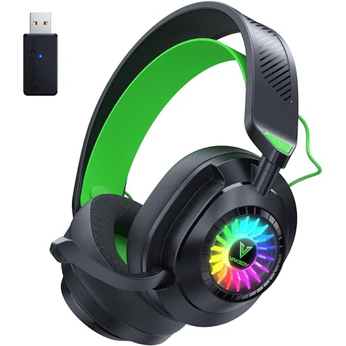 Vakedy HW10 Casque Gaming sans Fil,Bluetooth Casque avec Micro Antibruit Lumières RGB,pour PS4,PS5,PC,Mac,Mobile,Casque Gaming sans Fil à de Commutation - Noir/Vert